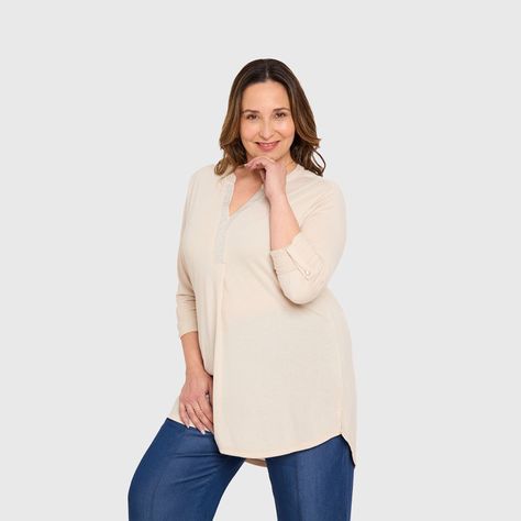 Polera Mujer Lisa Manga Roll Up Beige Claro Fashion's Park-1