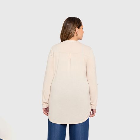 Polera Mujer Lisa Manga Roll Up Beige Claro Fashion's Park-2