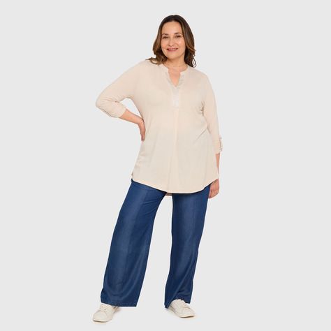 Polera Mujer Lisa Manga Roll Up Beige Claro Fashion's Park-3