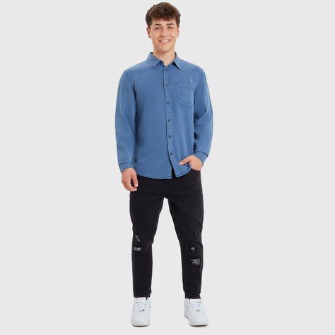 Camisa Lyocell Azul Hombre-3