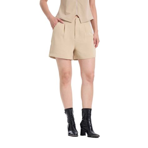 Short Mujer Con Pinzas Delanteras Liso Beige Fashions Park-0