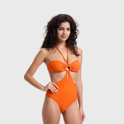 Traje De Baño Mujer Modelo Entero Liso Naranjo FSP-1