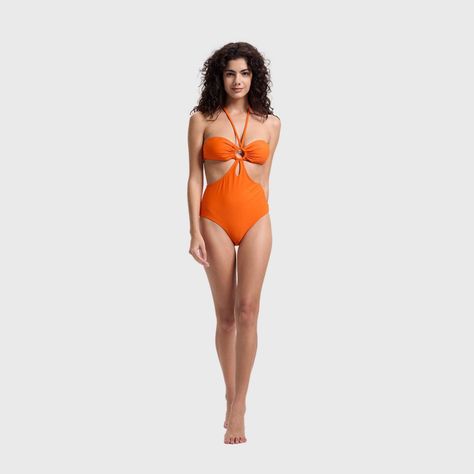 Traje De Baño Mujer Modelo Entero Liso Naranjo FSP-3