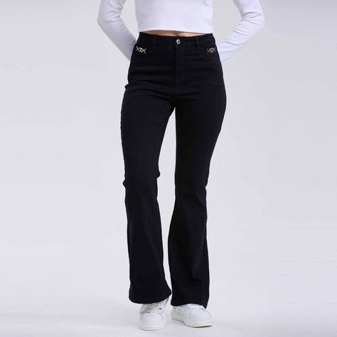 Jeans Mujer Flare Jewel Negro-0