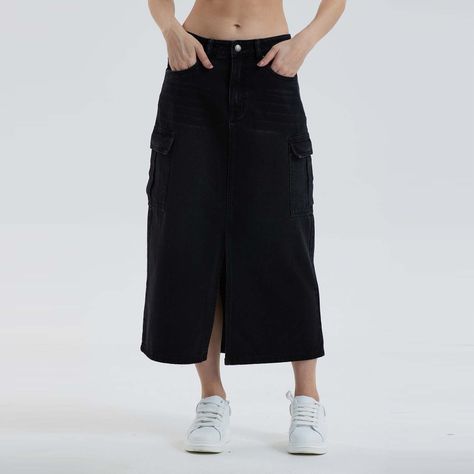 Falda Mujer Cargo Larga Azul Oscuro-0