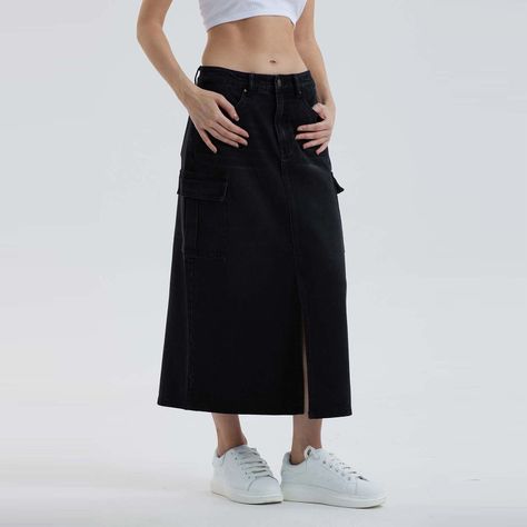 Falda Mujer Cargo Larga Azul Oscuro-1