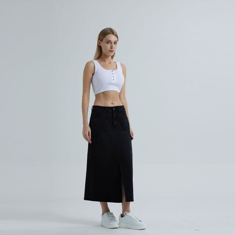 Falda Mujer Cargo Larga Azul Oscuro-3