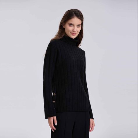 Sweater Mujer Botones Negro-1