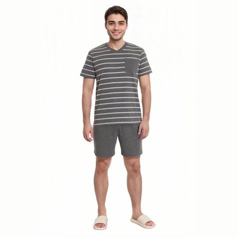 Pijama Rayas Gris Melange Oscuro Hombre-0