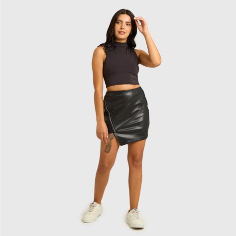 Falda Mujer Pu Negro Fashions Park-3