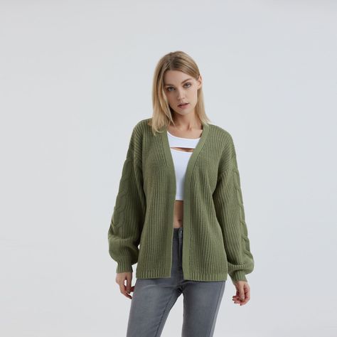Sweater Mujer Abierto Verde Militar-0