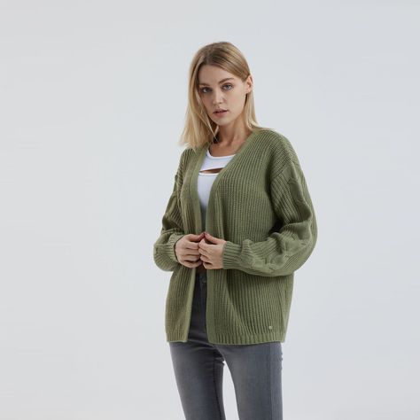 Sweater Mujer Abierto Verde Militar-1
