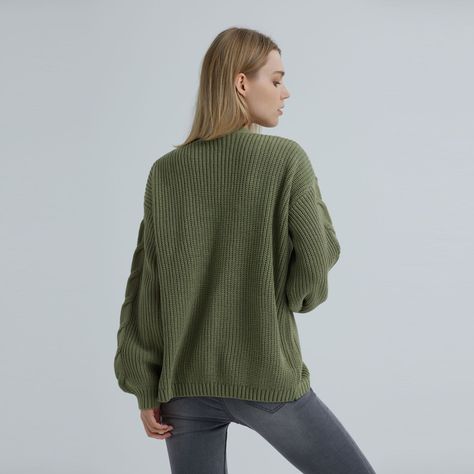 Sweater Mujer Abierto Verde Militar-2