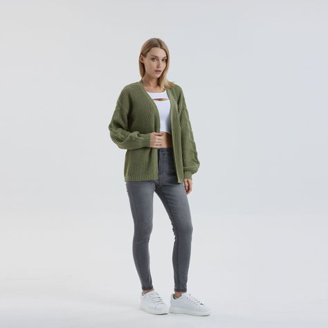Sweater Mujer Abierto Verde Militar-3
