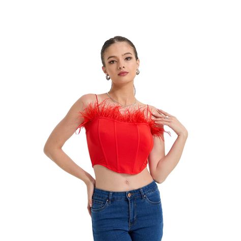 Polera Mujer Corset Plumas Rojo Fashion's Park-0