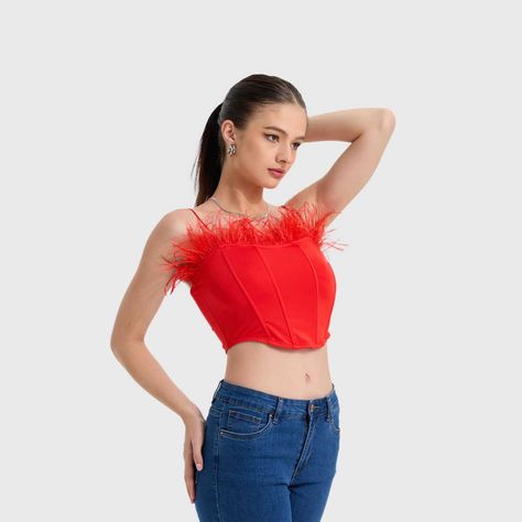Polera Mujer Corset Plumas Rojo Fashion's Park-1