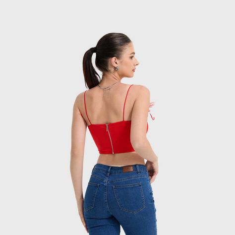 Polera Mujer Corset Plumas Rojo Fashion's Park-2