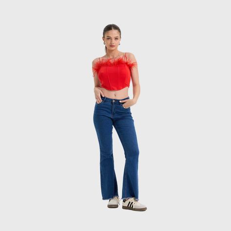 Polera Mujer Corset Plumas Rojo Fashion's Park-3
