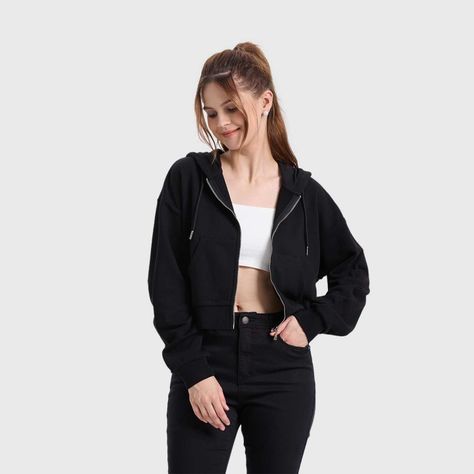 Polerón Mujer Hoodie Crop Negro Fashion's Park-1