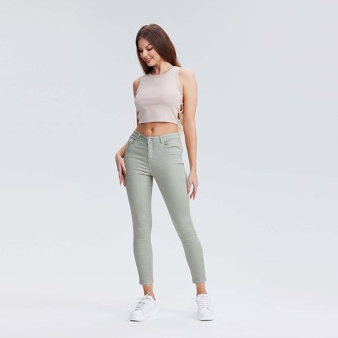Jeans Super Skinny Verde Claro Mujer-3