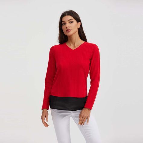Polera Mujer Con Faldón Negro / Rojo-0