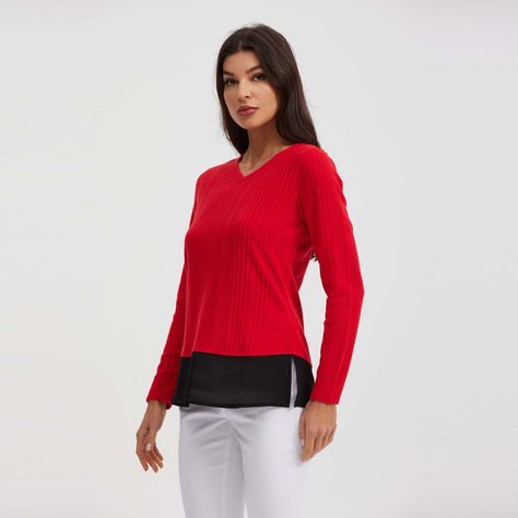 Polera Mujer Con Faldón Negro / Rojo-1