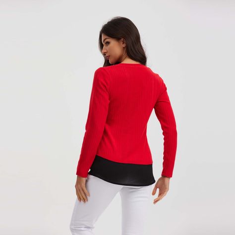 Polera Mujer Con Faldón Negro / Rojo-2
