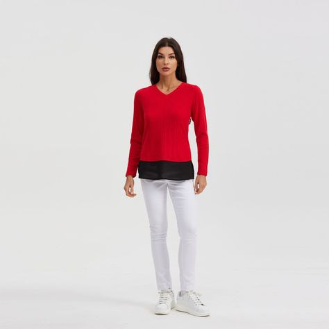 Polera Mujer Con Faldón Negro / Rojo-3