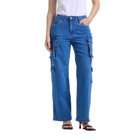 Jeans Mujer Recto Cargo Azul Claro Fashions Park-0