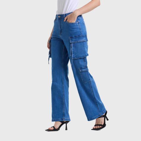Jeans Mujer Recto Cargo Azul Claro Fashions Park-1