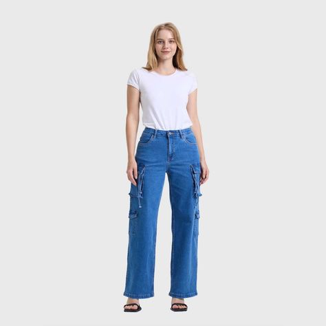 Jeans Mujer Recto Cargo Azul Claro Fashions Park-3
