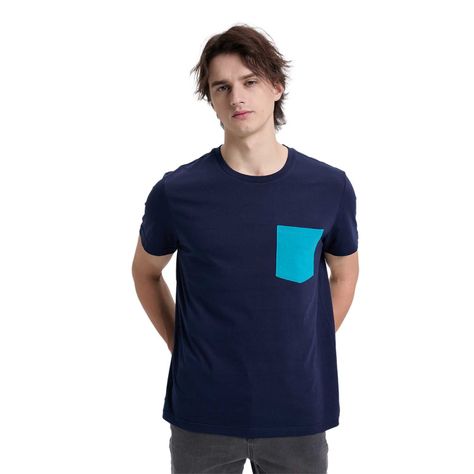 Polera Hombre Bolsillo Azul Oscuro / Turquesa Fashion's Park-0
