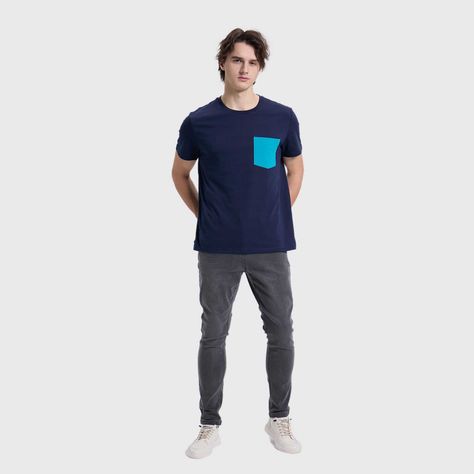 Polera Hombre Bolsillo Azul Oscuro / Turquesa Fashion's Park-3