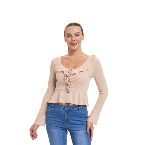 Polera Mujer Con Vuelos Beige Fashion's Park-0