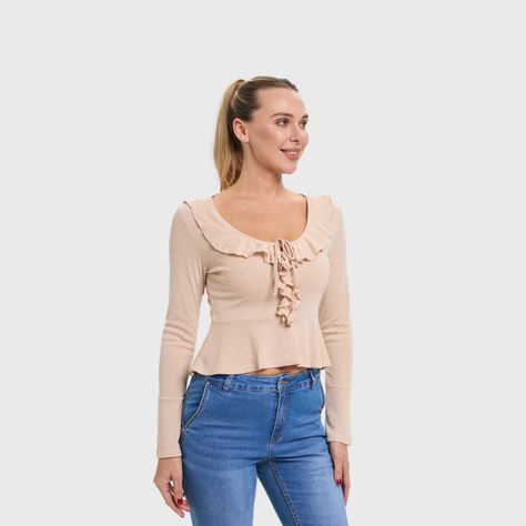 Polera Mujer Con Vuelos Beige Fashion's Park-1