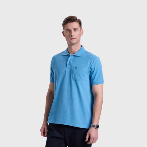 Polera Hombre Pique Básica Lisa Azul Piedra Fashion's Park-1
