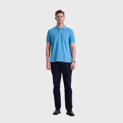 Polera Hombre Pique Básica Lisa Azul Piedra Fashion's Park-3
