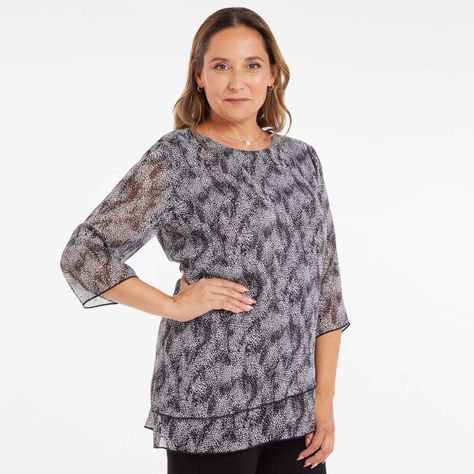 Blusa Manga Flare Estampada Negro / Blanco Mujer-1