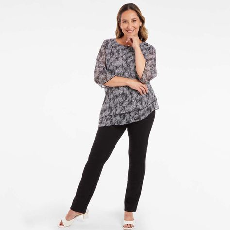 Blusa Manga Flare Estampada Negro / Blanco Mujer-3