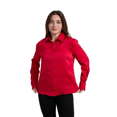 Blusa Mujer Satinada Abotonada Rojo-0
