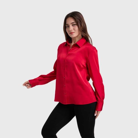 Blusa Mujer Satinada Abotonada Rojo-1
