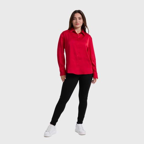 Blusa Mujer Satinada Abotonada Rojo-3