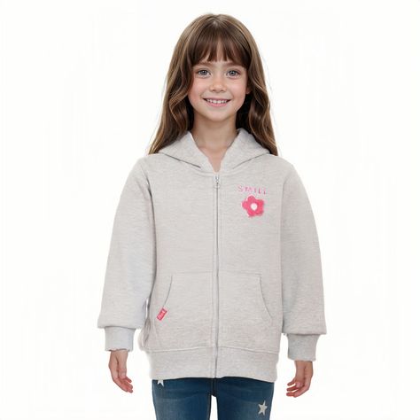 Polerón Niña Full Zipper Peludo Gris Marengo-0
