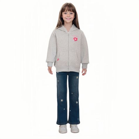Polerón Niña Full Zipper Peludo Gris Marengo-2