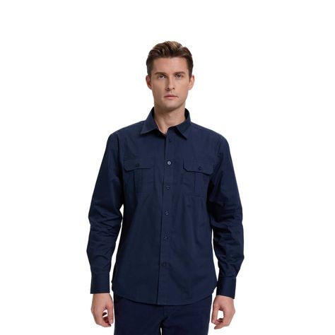 Camisa Hombre Doble Bolsillo Azul Marino Fashion's Park-0