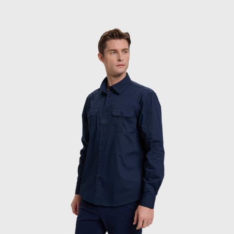 Camisa Hombre Doble Bolsillo Azul Marino Fashion's Park-1
