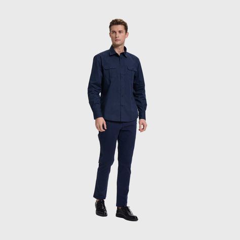 Camisa Hombre Doble Bolsillo Azul Marino Fashion's Park-3