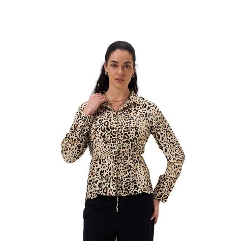 Blusa Mujer Satín Animal Print Beige Fashion's Park-0