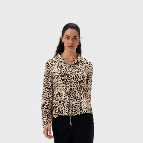 Blusa Mujer Satín Animal Print Beige Fashion's Park-1