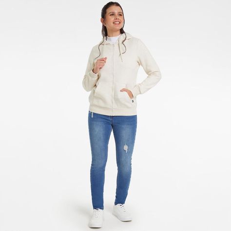 Polerón Mujer Básico Hoodie Crudo Melange-3